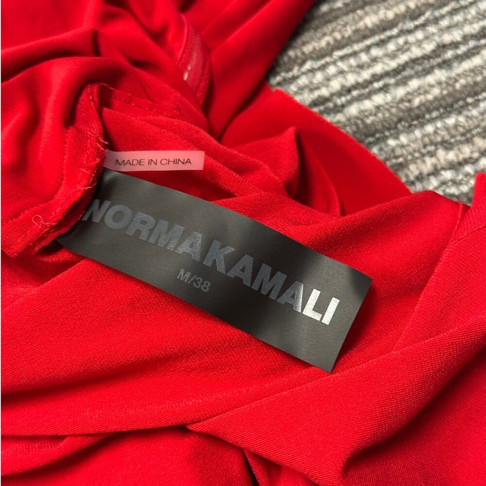 Norma Kamali Red Strapless Side Drape Asymmetrical Ruched Bodycon Gown Sz Medium - Picture 10 of 12